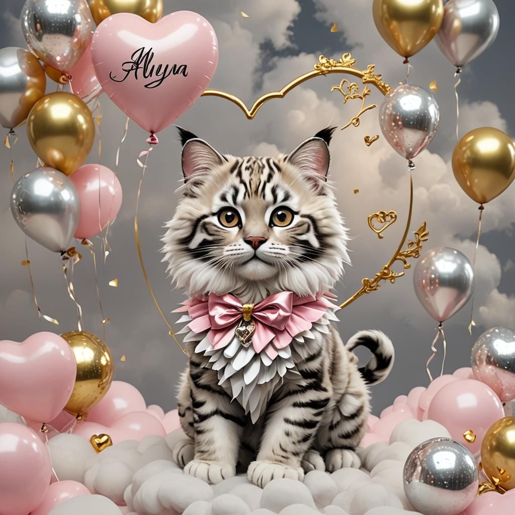 Baby Bengal Tiger Ragdoll with Silver Heart, 3D Render