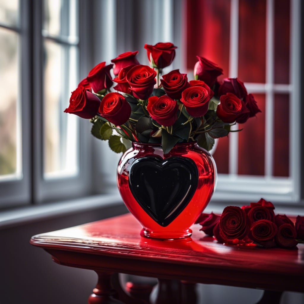 Dramatic Red and Black Roses in Splash Art Style