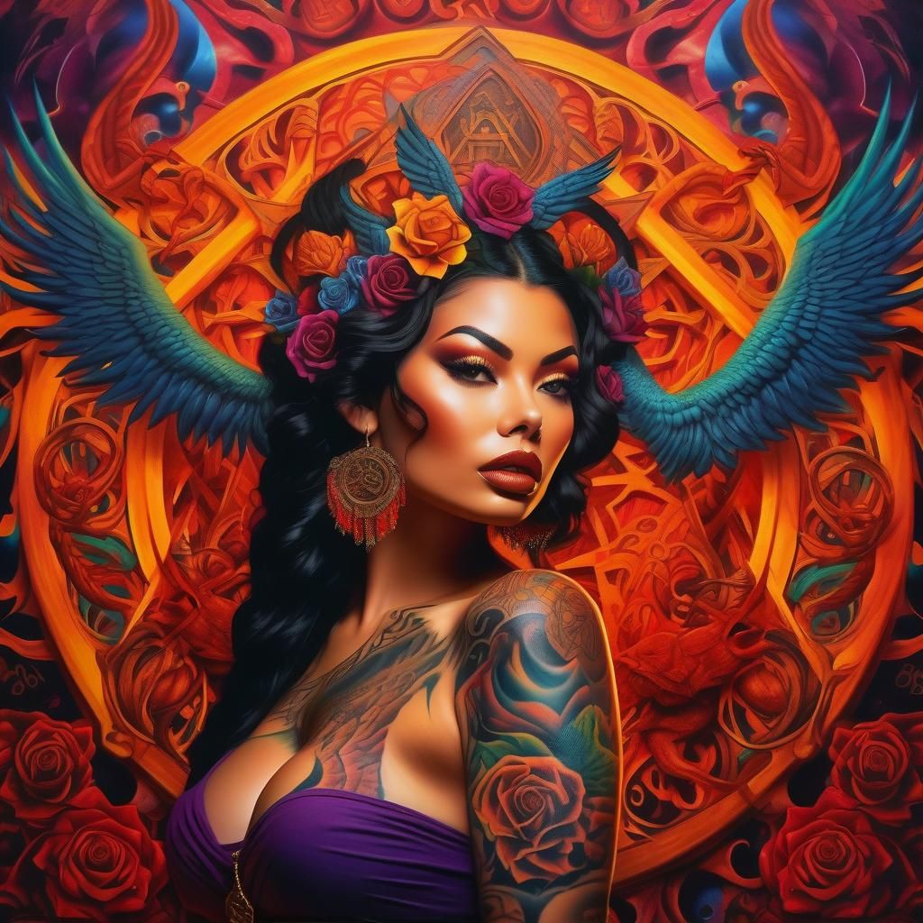 Voluptuous Woman with Demonic Tattoos: Hyperrealistic Matte ...