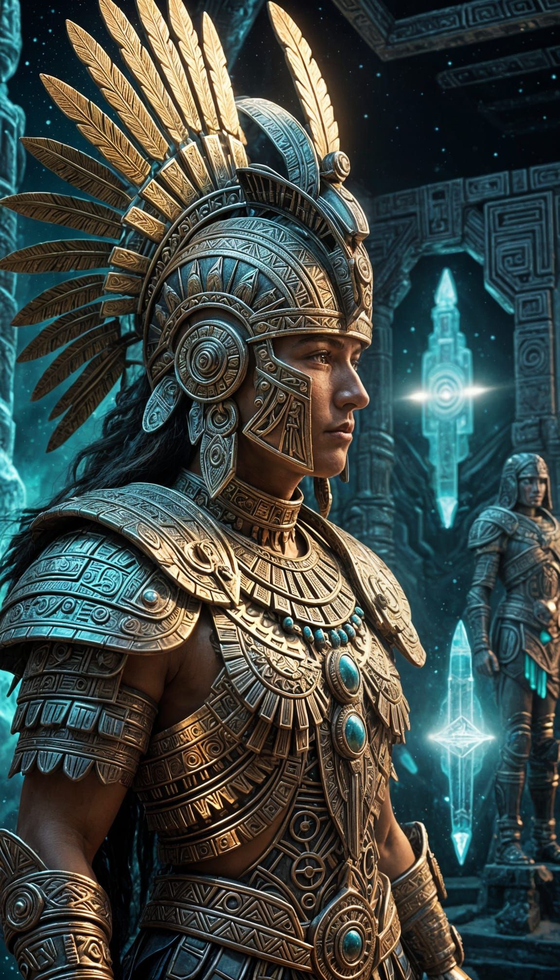 Aztec Warriors and Obsidian Spacecraft in Sci-Fi Art