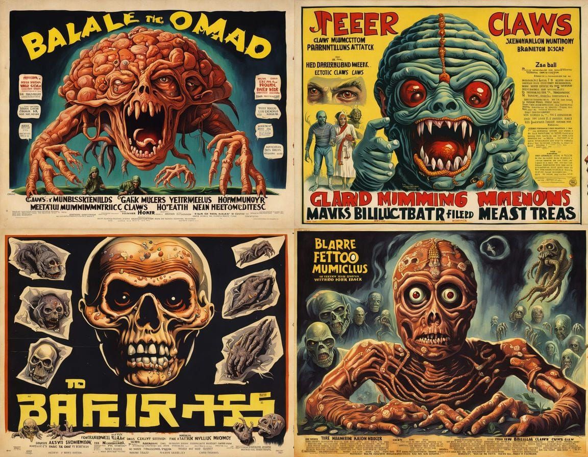 Grotesque 1930s Horror Movie Poster in a Vintage Style