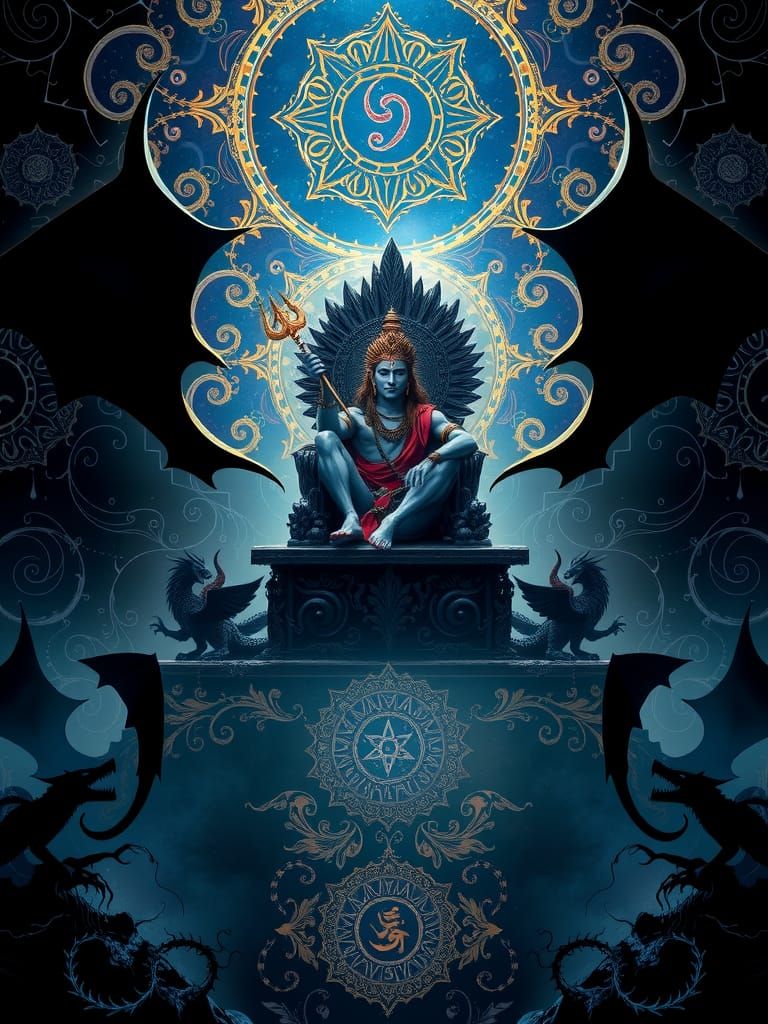 Lord Shiva's Dark Throne in Cosmic Realm