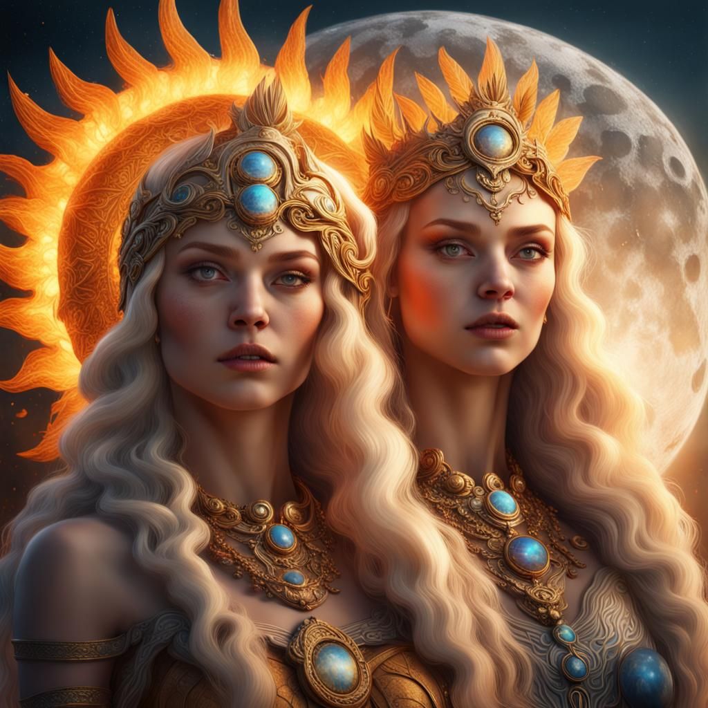 Finnish Goddesses Portrait: Sun and Moon Deities