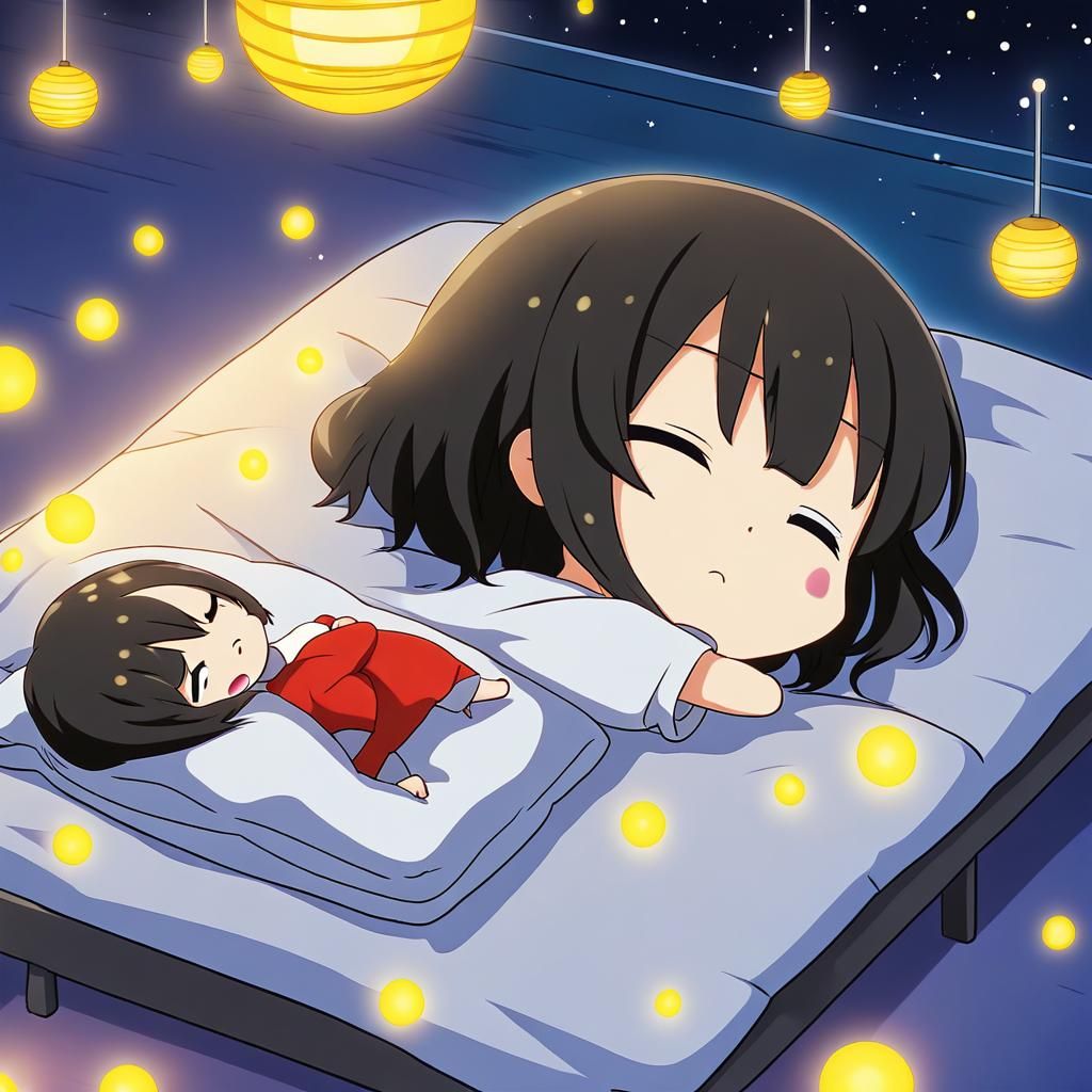 Chibi Girl Sleeping: Anime-Style Night Scene