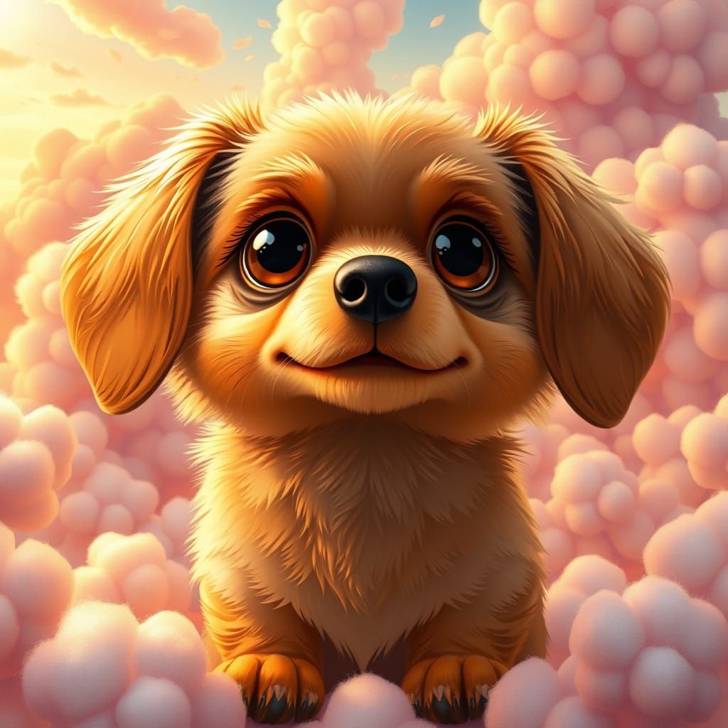 Kawaii Hot Dog Dachshund Pup in Whimsical Fantasy Land