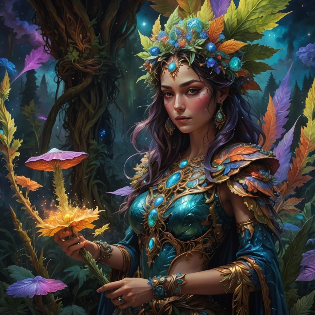 Psychedelic Cannabis Leaf in Surreal Landscape