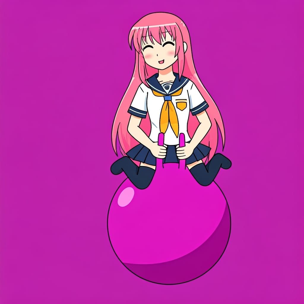 Megurine Luka Bouncing on Magenta Hopper Ball Anime