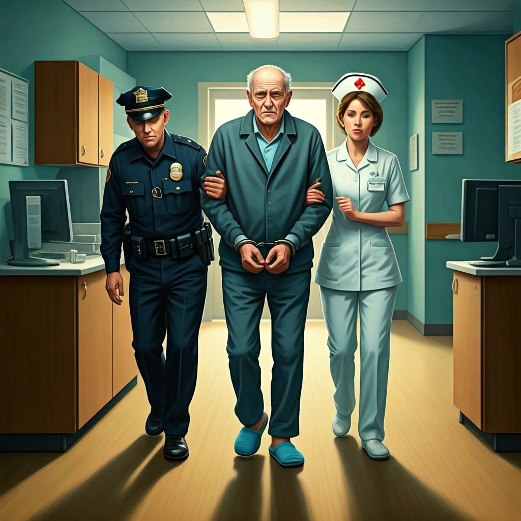 Elderly Man Led Away in Handcuffs at Nursing Home