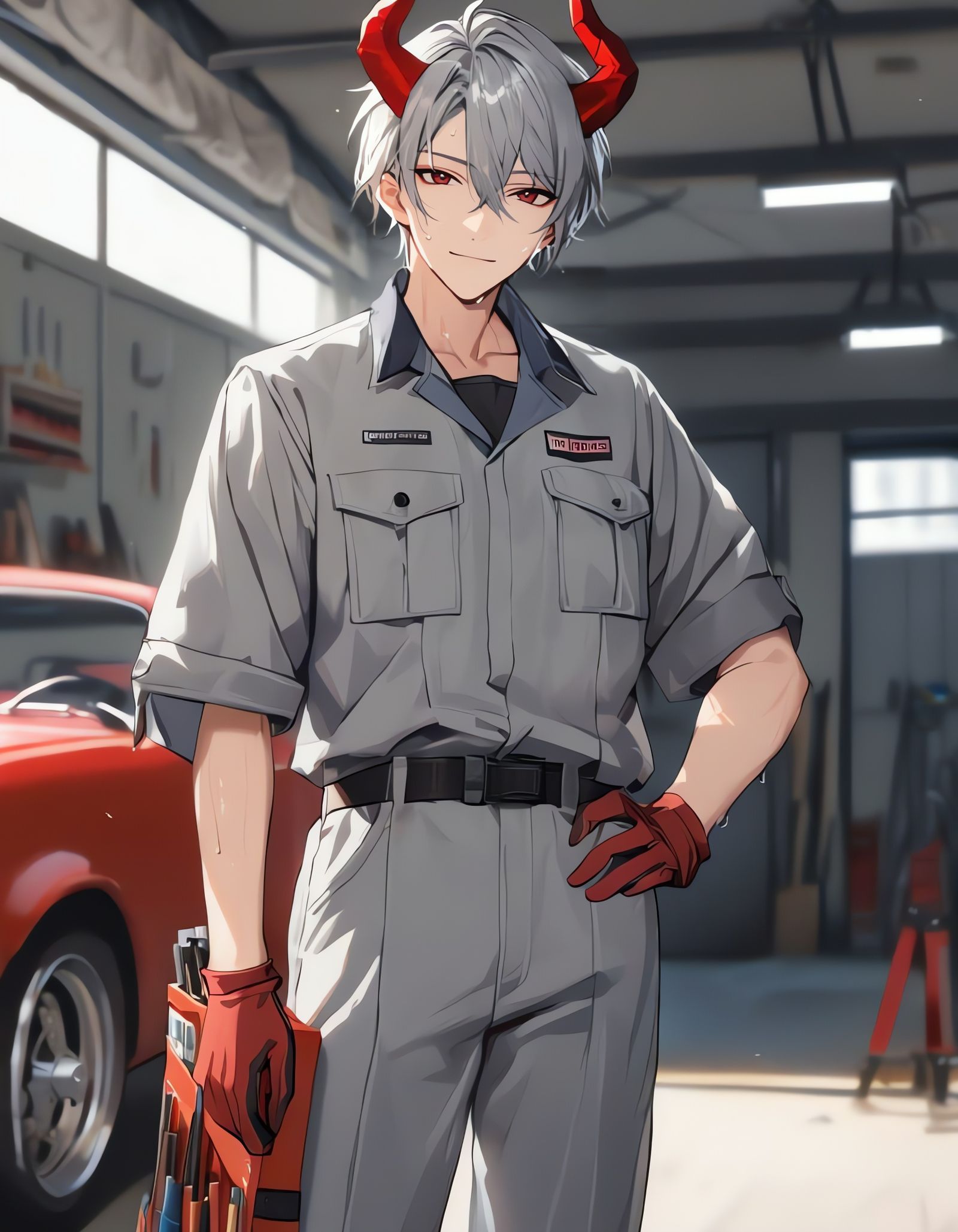 Bishounen Cowboy with Red Horns and Gloves