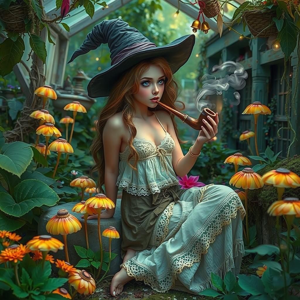 Garden Witch Smoking Pipe, Dreamy Folk Art
