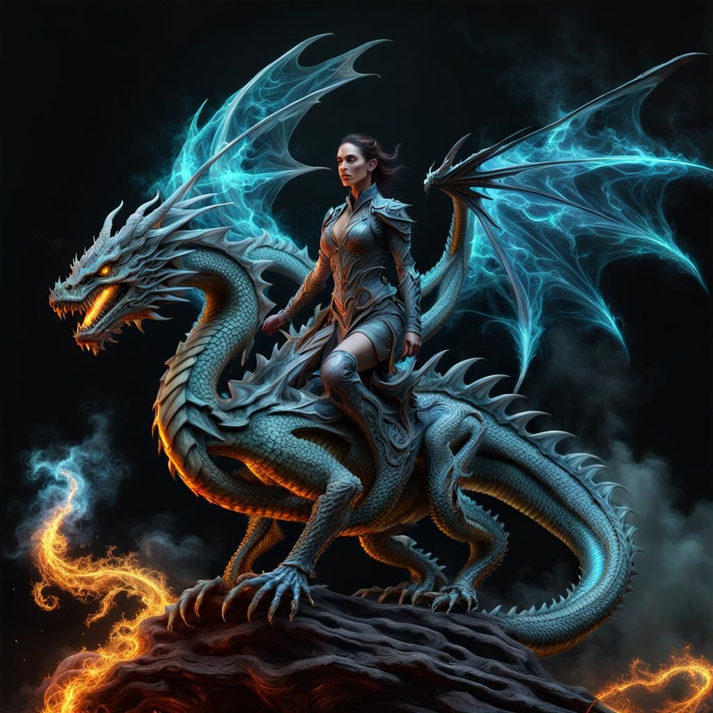 Woman Rides Dragon: Fractal Holographic Cinematic Image