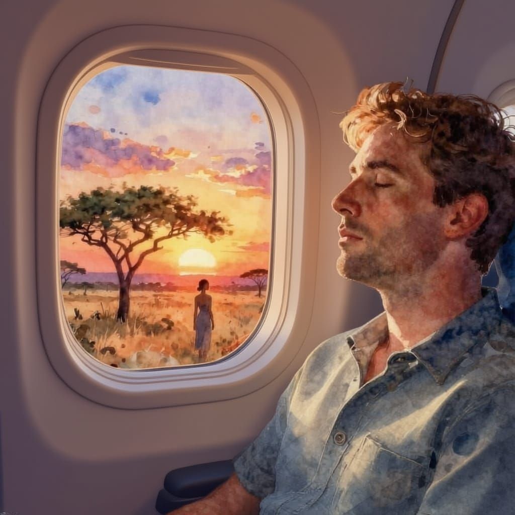 Man's Vision of Woman in African Bushveld Watercolor