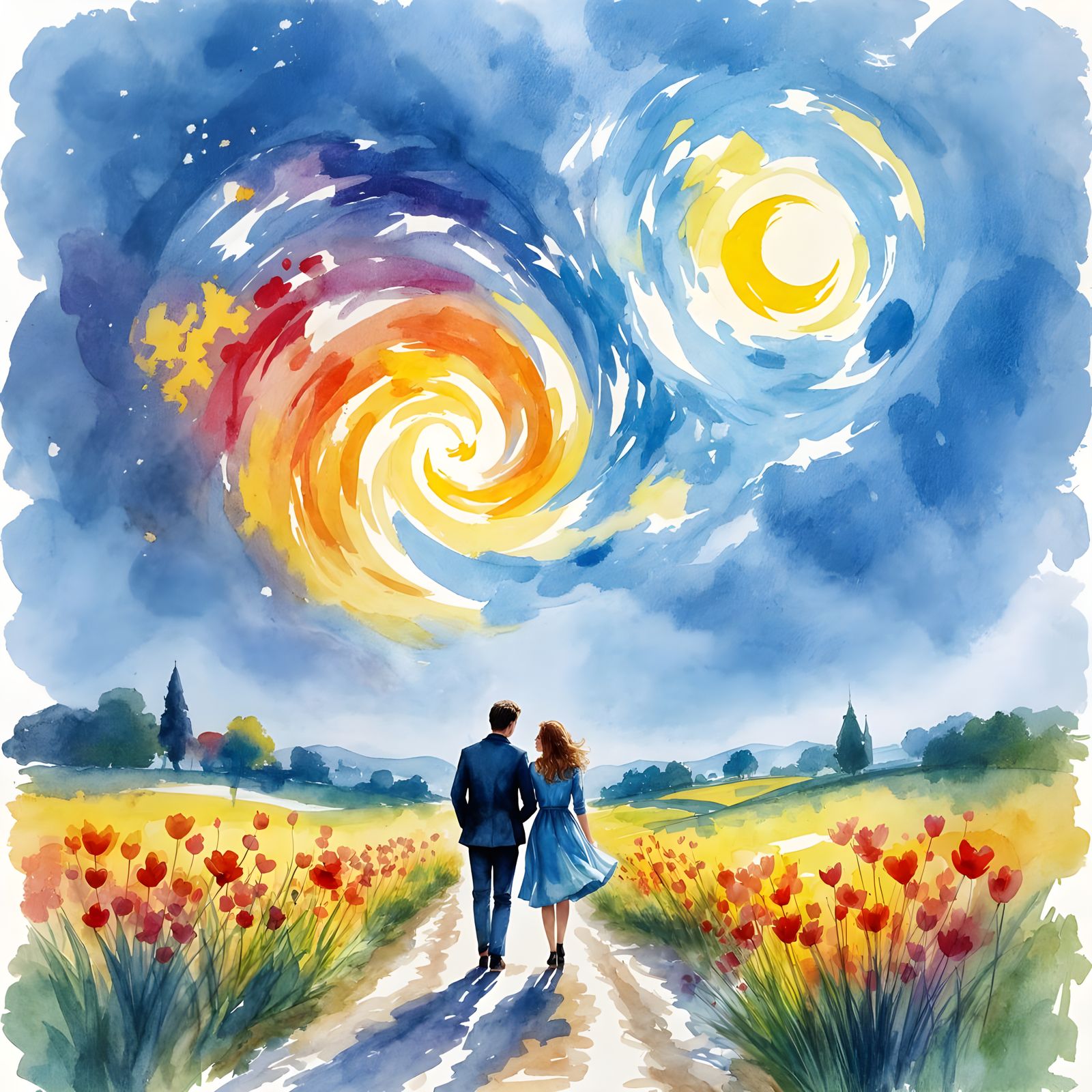 Storm of Love: Expressive Watercolor Painting