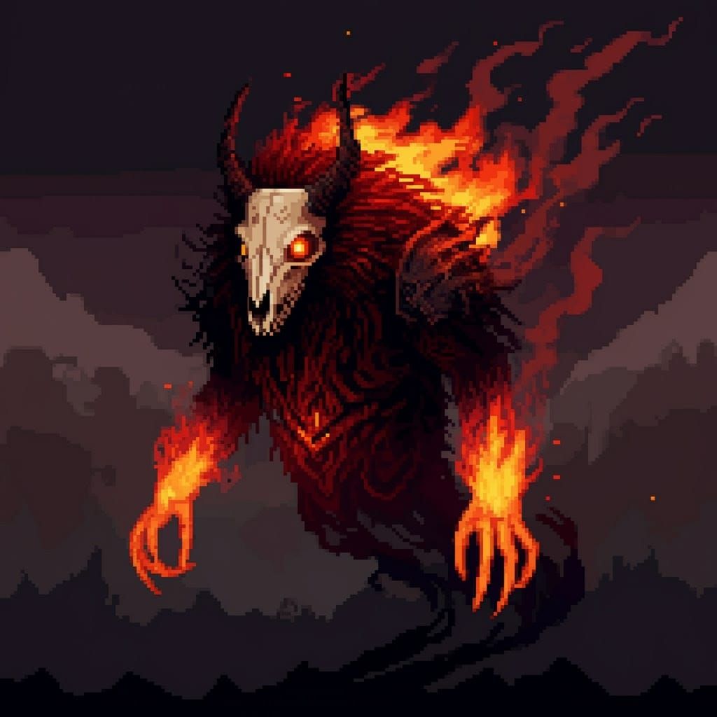 Fiery Wraith Creature in 8-Bit Pixel Art