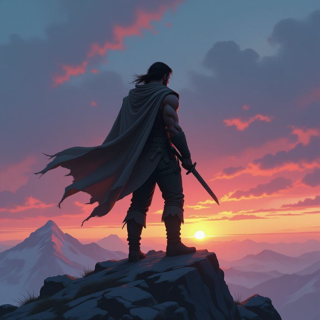 Warrior on Windswept Peak: Gritty Cinematic Realism