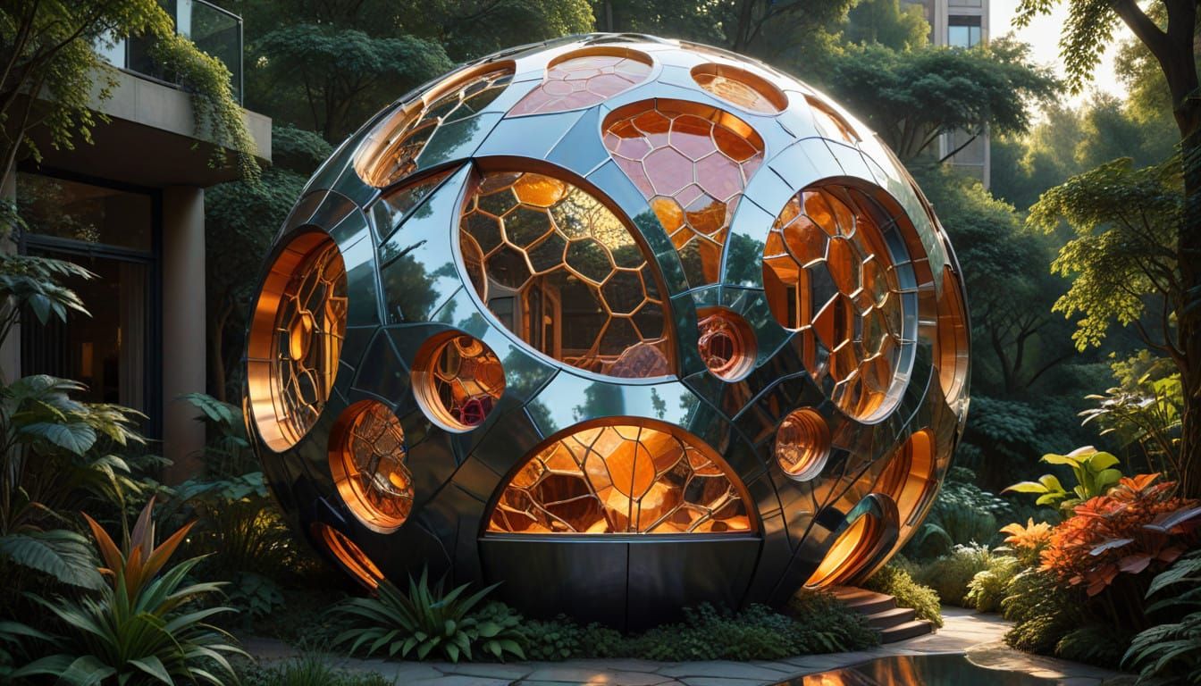 Ethereal Honeycomb Structure Radiates Golden Light Amidst Fu...