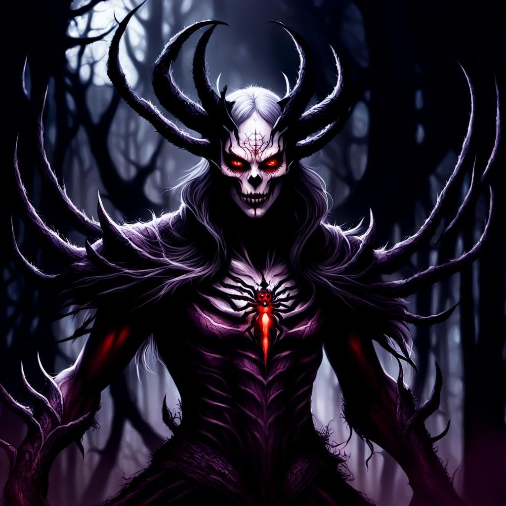Demonic Spider Woman in Misty Forest