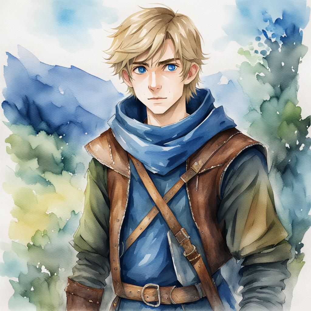 Anime Watercolor of a Medieval Adventurer Boy
