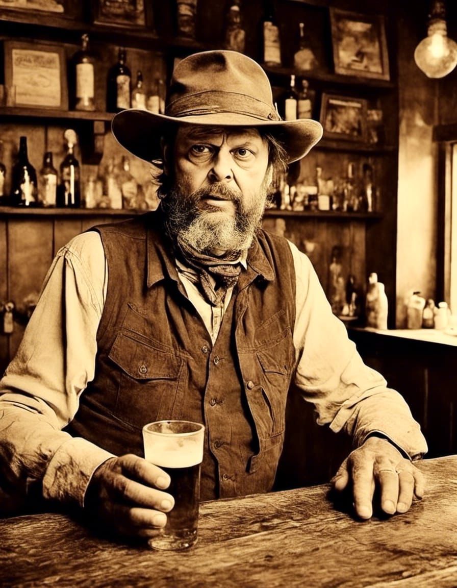 Old West Barkeep in Sepia, Realistic Film