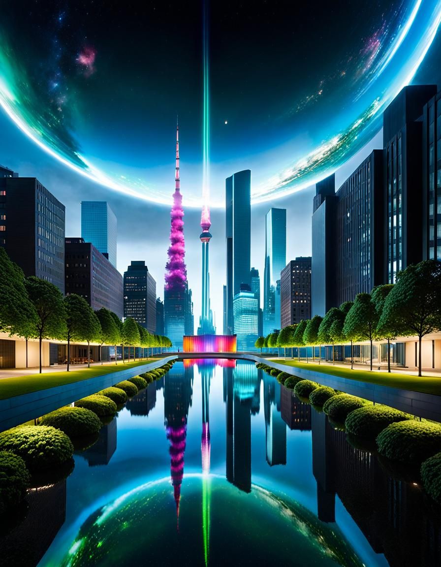 Futuristic City Encased in Galaxy Glass