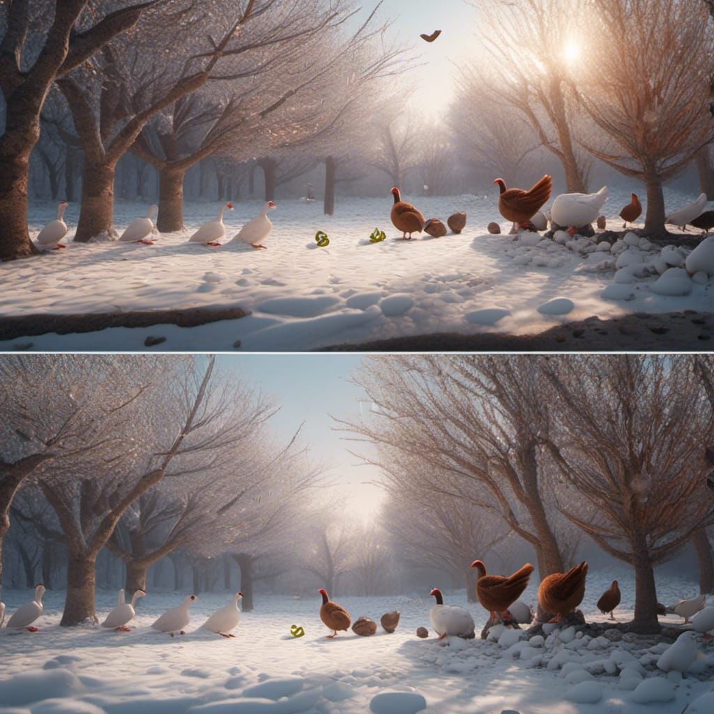 Christmas Birds in Snowy Woods: Detailed Matte Painting