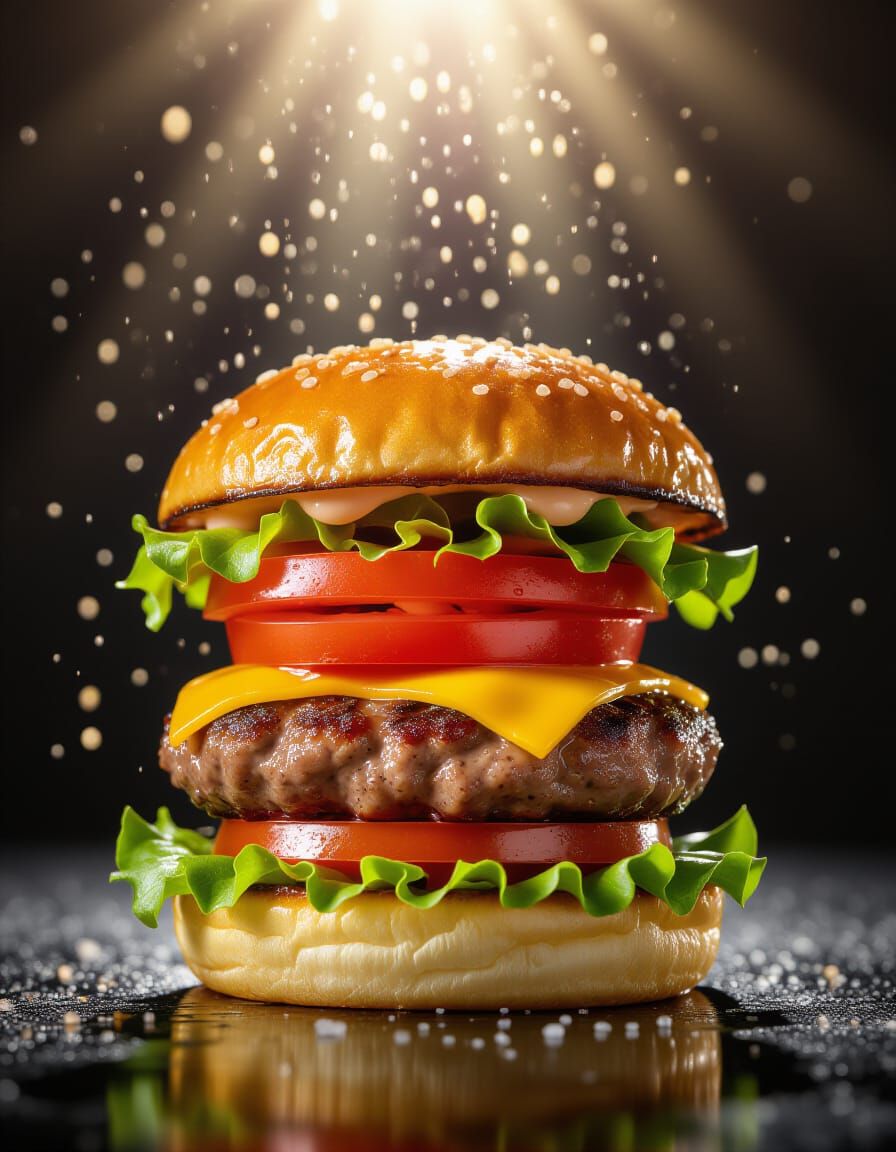 Burger Ingredients Falling in Food Photography Style