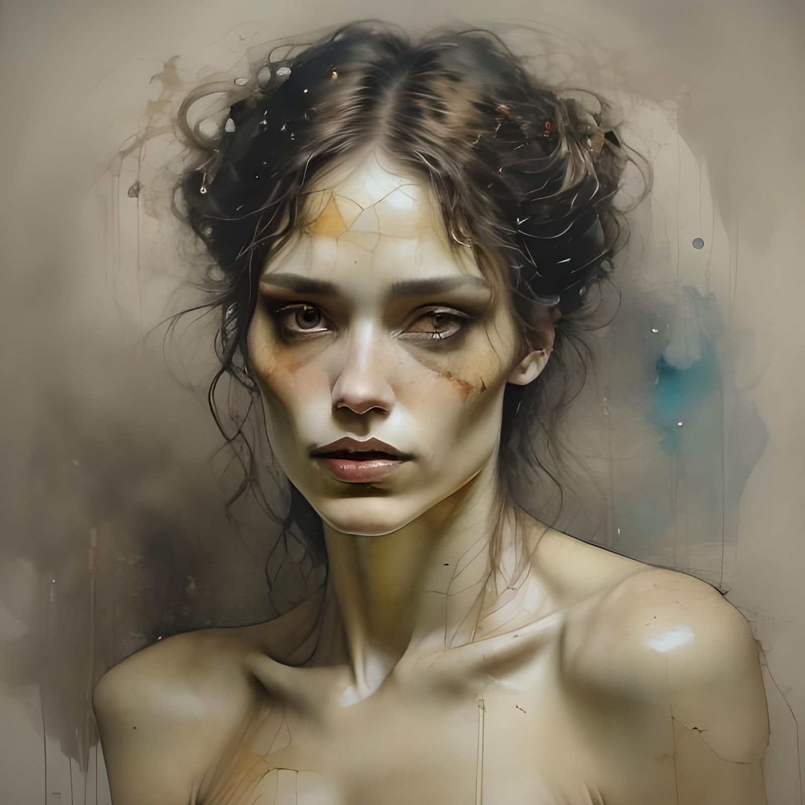 African Man Portrait with Ink Splatter Art