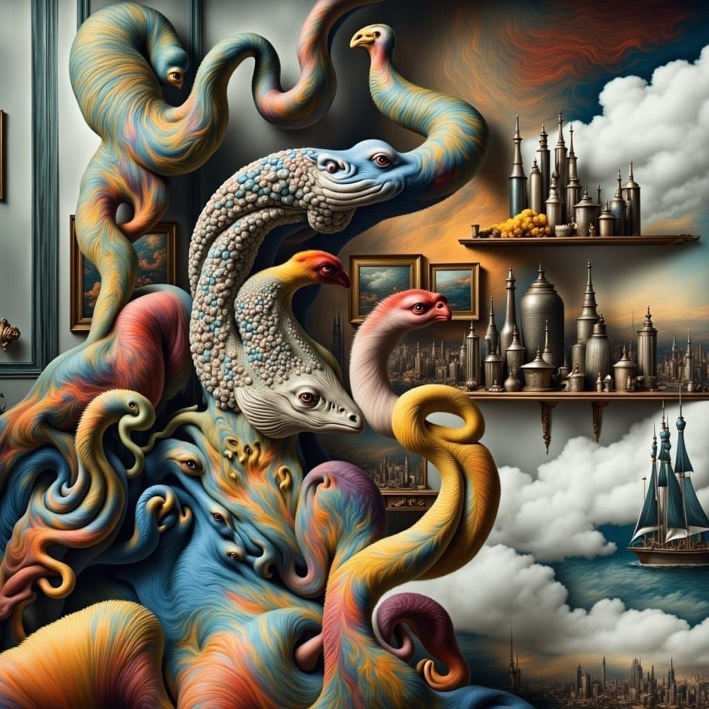 Futuristic Cityscape with Magical Realism Elements