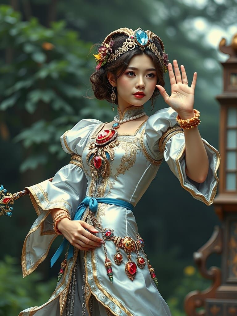 Ethereal Silver Princess in Victorian Manhwa Style