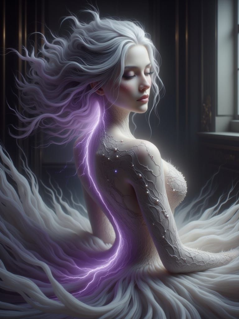 Enigmatic Woman with Fractured Glow