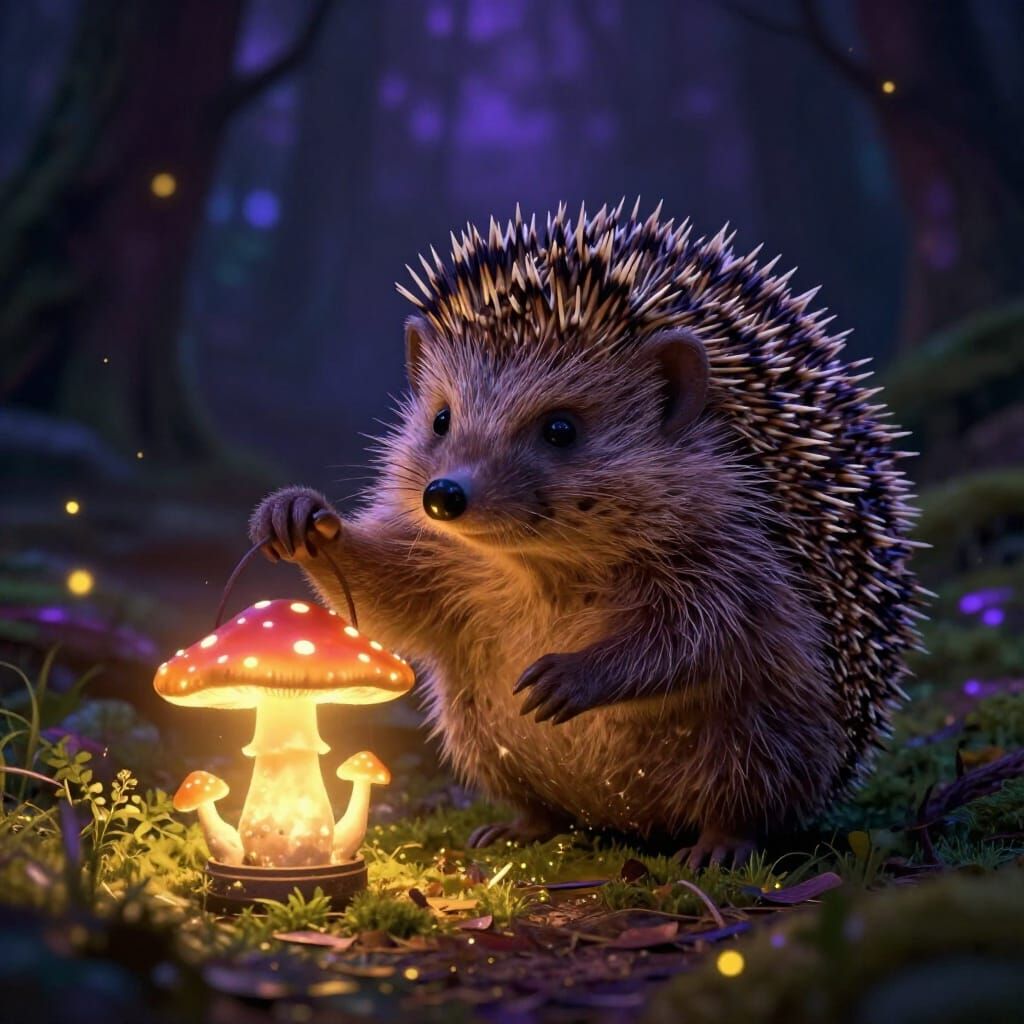 Hedgehog Lantern in Bioluminescent Forest