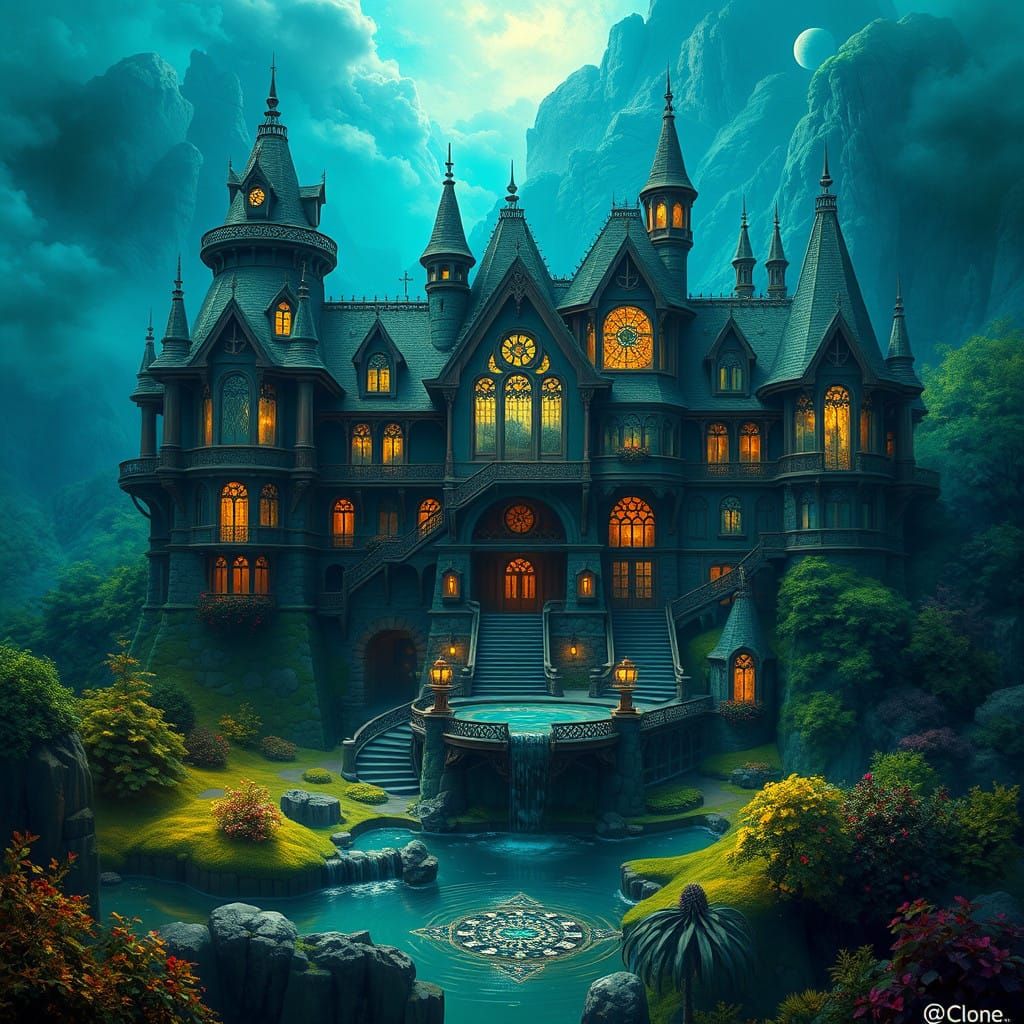 Ethereal Mansion in Emerald Dreamscapes