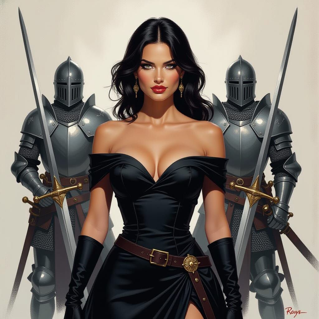 Elegant Woman with Swords in Realistic Fantasy Art
