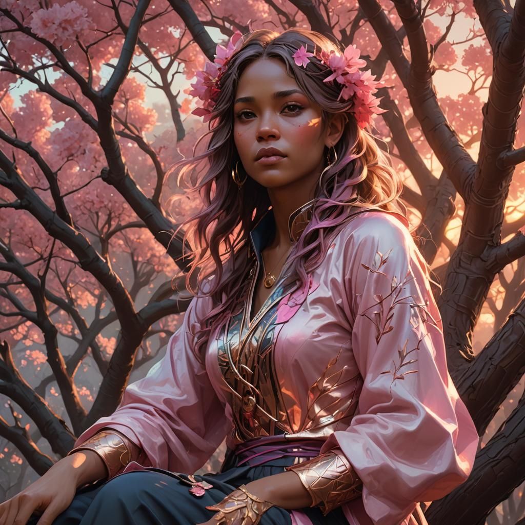 Sunset Portrait on Sycamore Tree, Digital Art