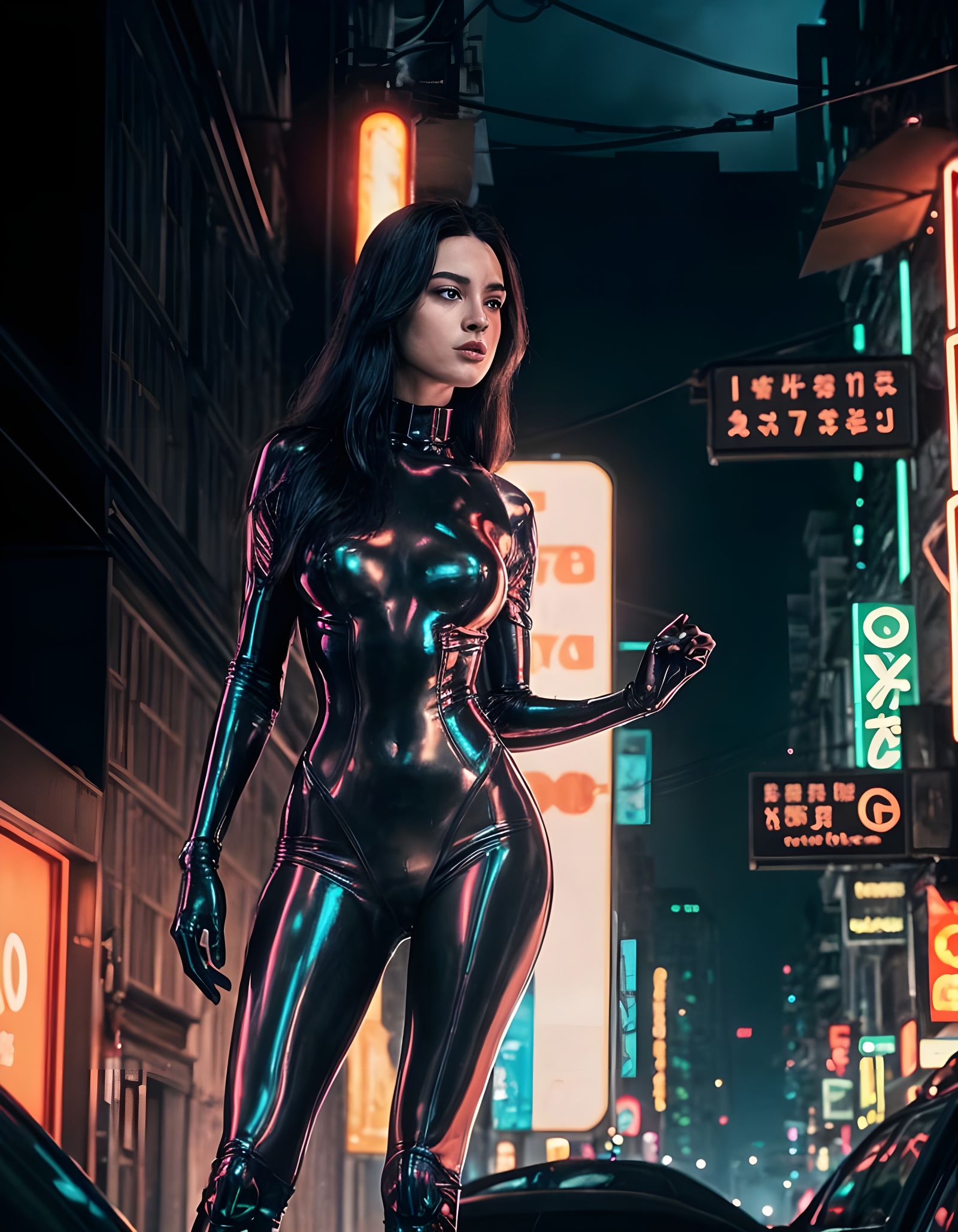 Cyberpunk Woman in City Alleyway Film Still
