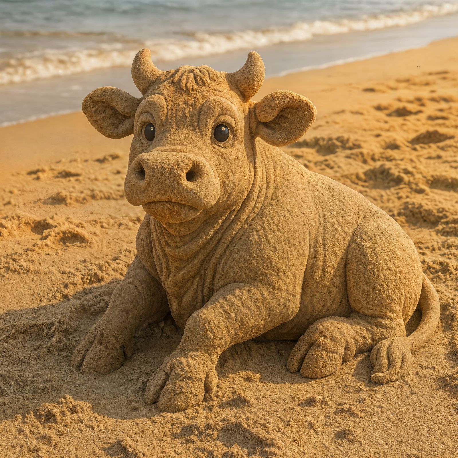 Adorable Sand Cow on the Beach