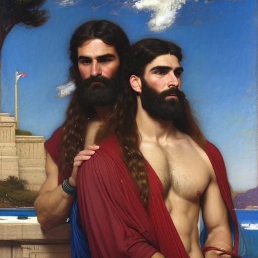 Passionate Minoan Kiss: Oil Painting in Classical Style