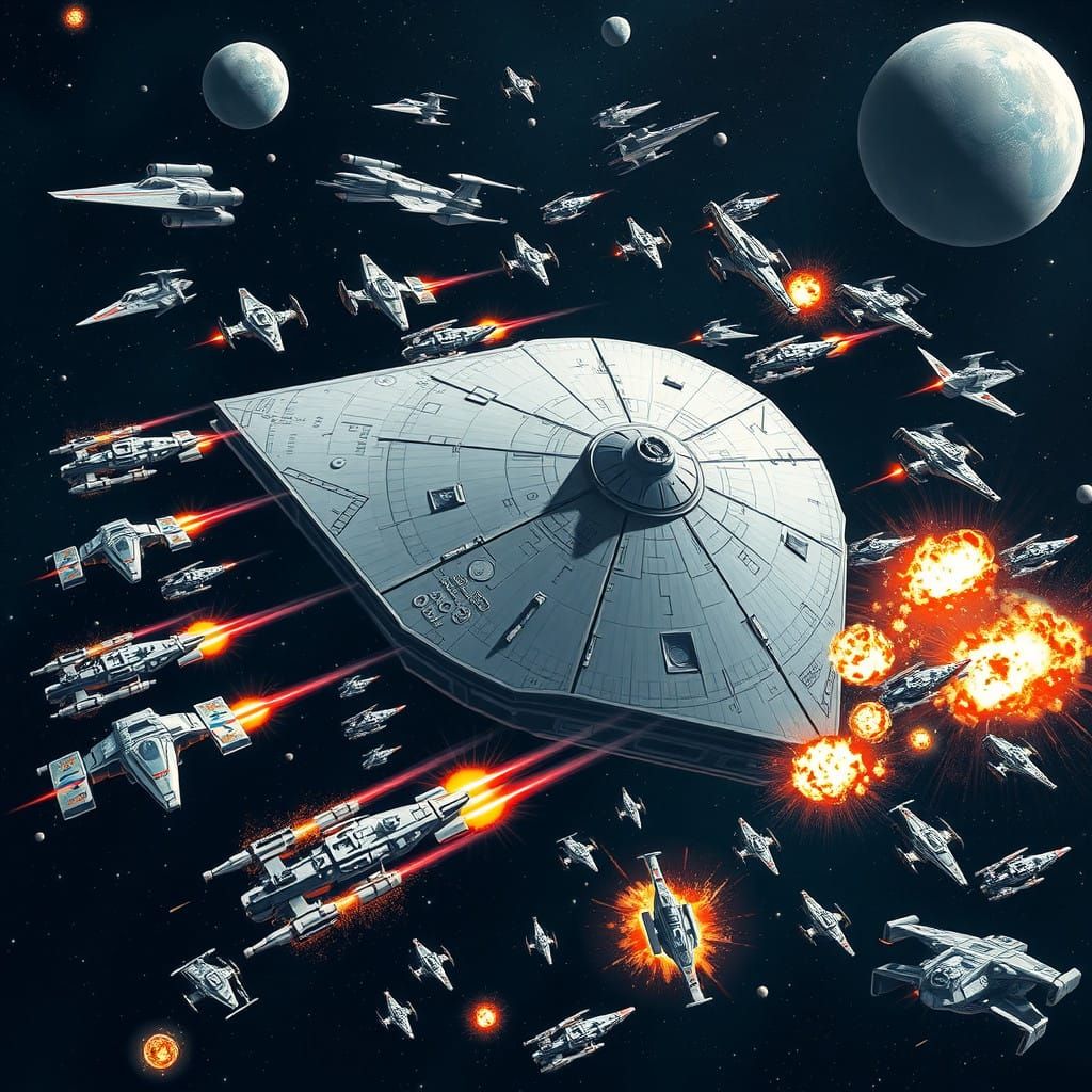Sleek Republic Spacecraft Clash Against the Colossal Death S...