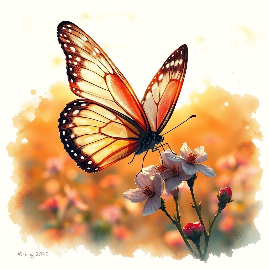 Butterfly with Transparent Wings in Watercolor Digital Art