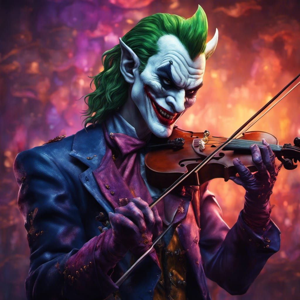 Medieval Devil Joker Bard Plays Violin