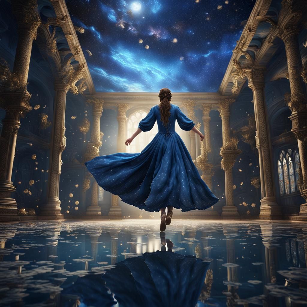 Girl Walking Upside Down on Mirrored Ceiling