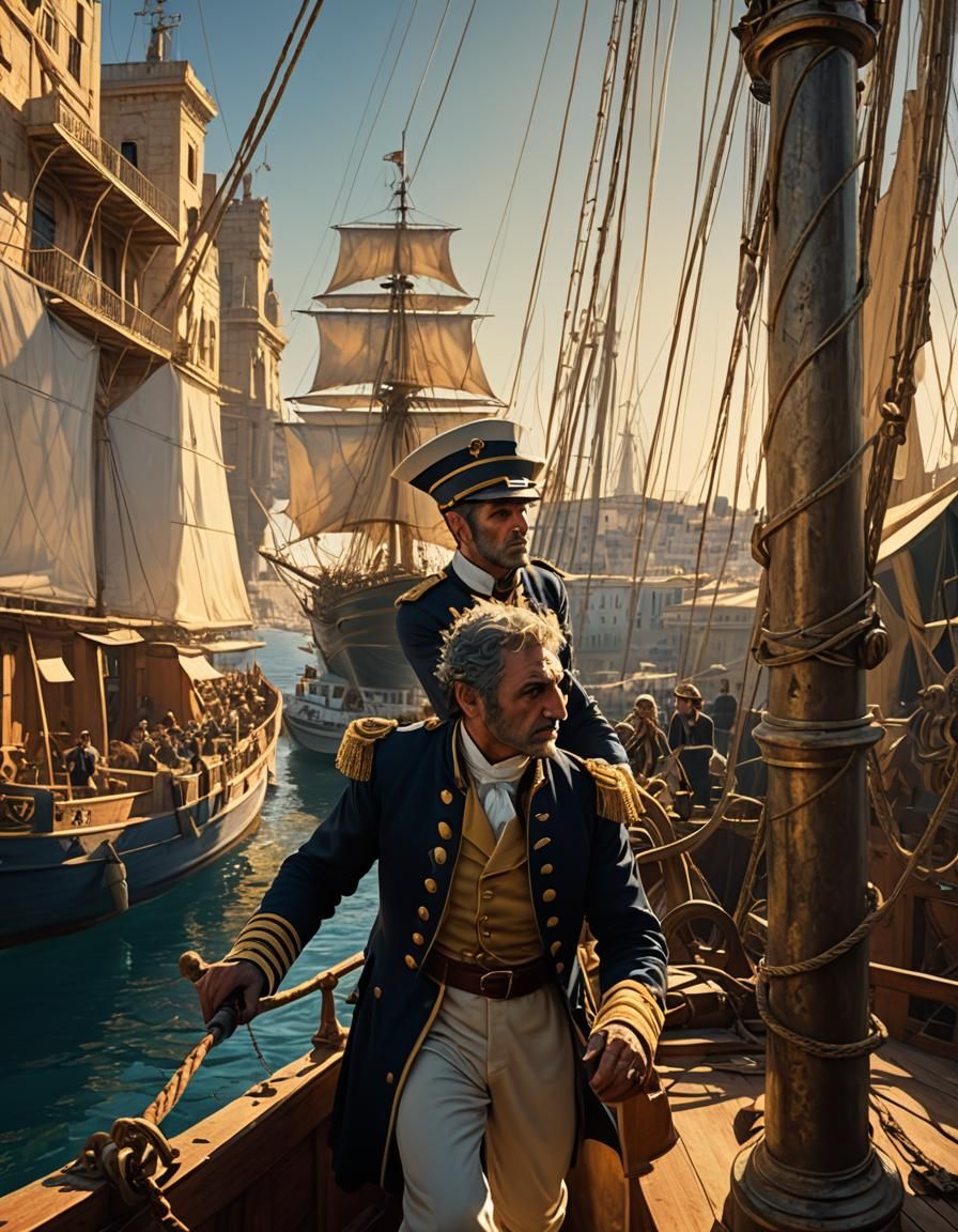 Edmond Dantès Navigates Marseille Port, Fantasy Realism