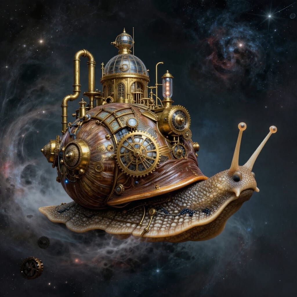 Steampunk Snail City Navigates Cosmic Void