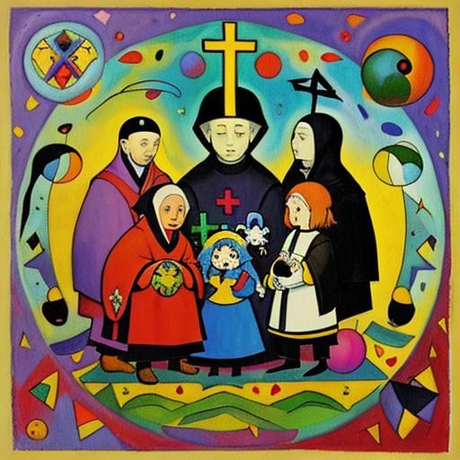 Singing Monks in Surreal Abstract Style