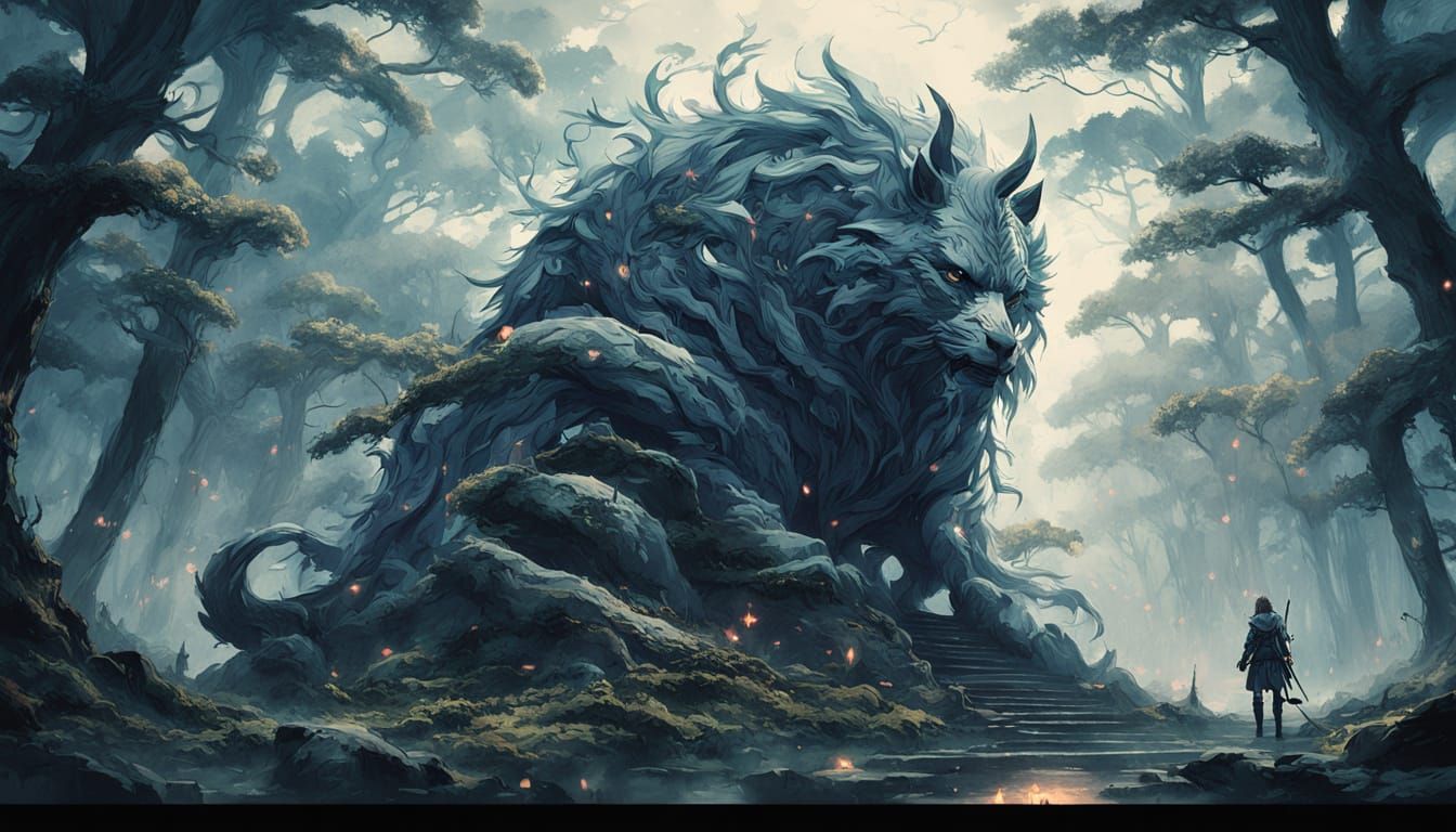 Anime Character in Misty Forest - Fantasy Art