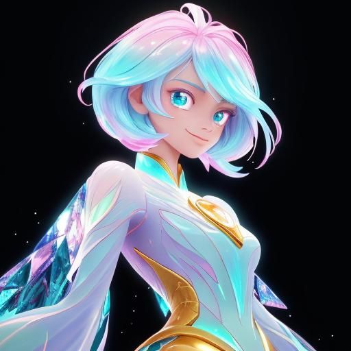 Crystal Girl in Anime Style with Opalescent Colors