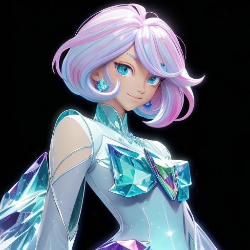 Opalescent Crystal Girl in Vibrant Anime Style