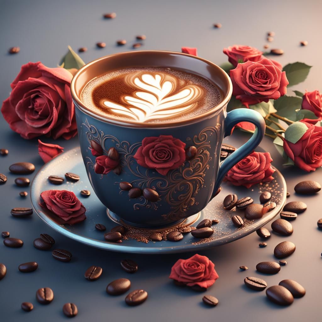 Coffee, Roses, and Good Morning in Detailed Painting
