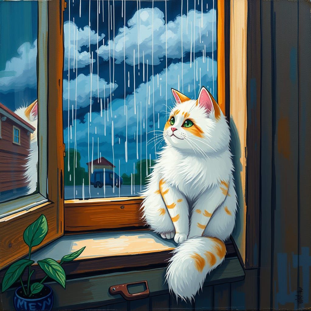 Cat Gazing at Rain: Studio Ghibli Neo-Impressionism