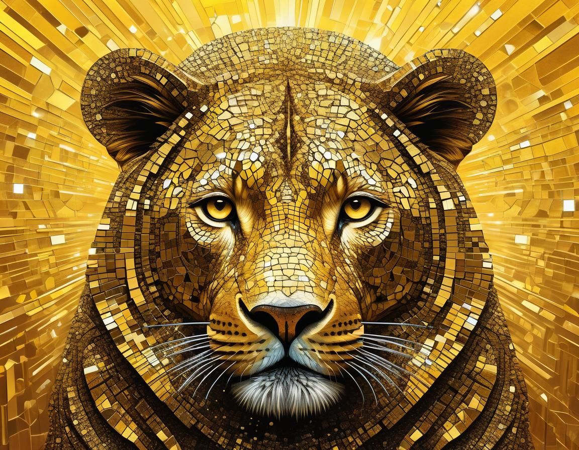 Ethereal Bird: Minimalist Cubist Art in Golden Light